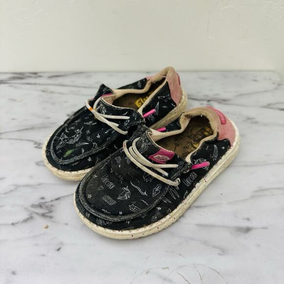 Hey Dude Wendy Toddler Unicorn Black And Pink Loafers Girls Size 8 - Picture 1 of 6